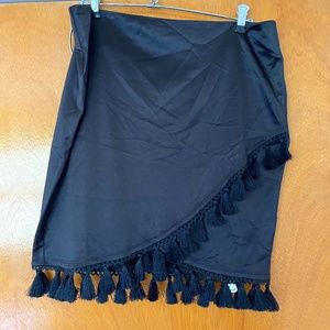 Satin & Fringe Mini Wrap Skirt